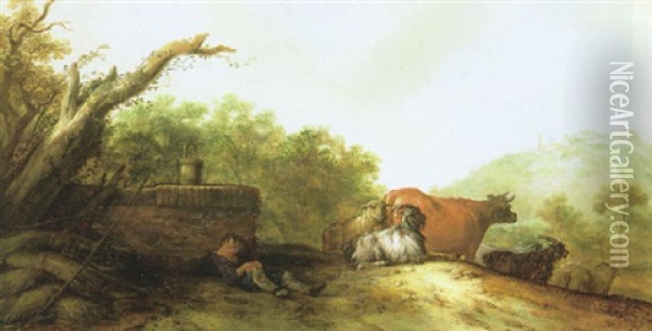 Landschaft Mit Hirte Und Vieh Oil Painting - Jacob Sibrandi Mancadan