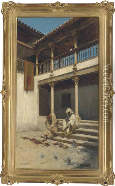 A Courtyard In The Alhambra, Granada Oil Painting - Theodor Josef Ethofer