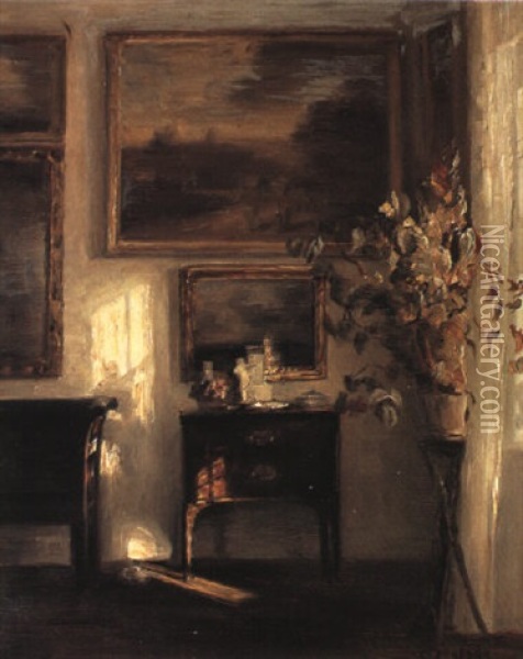 Interior Med Sollys Gennem Vinduet Oil Painting - Carl Vilhelm Holsoe