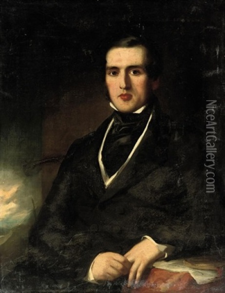 Portrait Of George Edmund Donisthorpe In A Black Suit Oil Painting - Isaac F. Bird