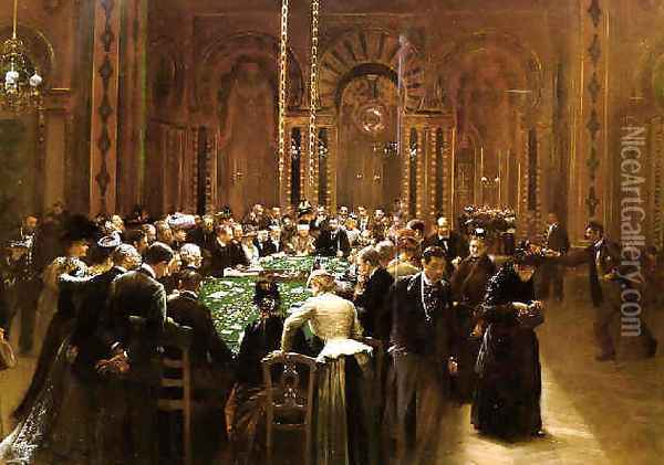 The casino at Monte Carlo (Rien ne va plus !) 1890 Oil Painting - Jean-Georges Beraud