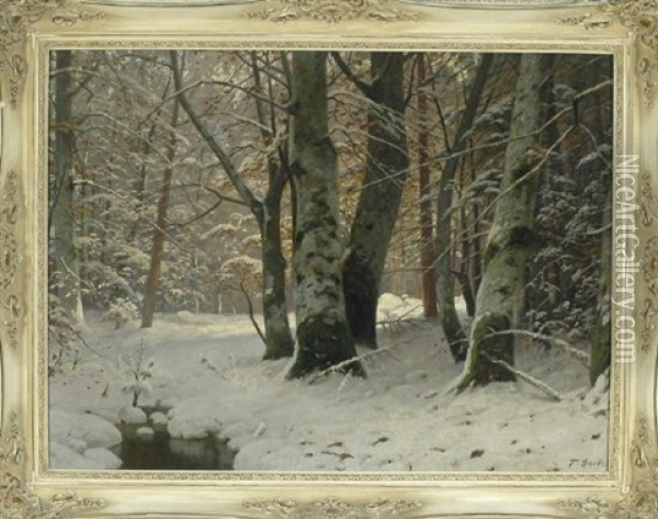 Winterwald Mit Bachlauf Oil Painting - Fritz Grebe