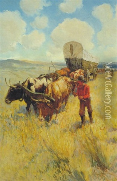Wagon Train Oil Painting - Oscar Edmund Berninghaus
