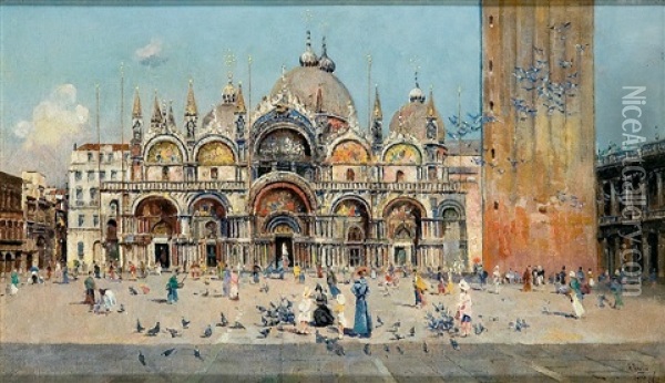 Vista De La Plaza De San Marcos, Venecia Oil Painting - Antonio Maria de Reyna Manescau