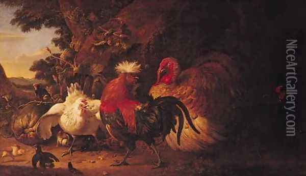 Farmyard Birds Oil Painting - Melchior de Hondecoeter