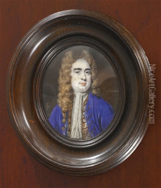 A Miniature Of A Gentleman, Traditionally Identified As Joseph Addison Oil Painting - Bernard (Goupy) Lens III