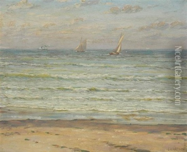 Seascape With Sailboats Oil Painting - Charles A. Watson