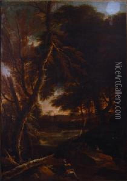 Paesaggio Fluviale Con Figure Oil Painting - Antonio Francesco Peruzzini