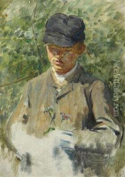 A Young Botanist Oil Painting - Jan Preisler