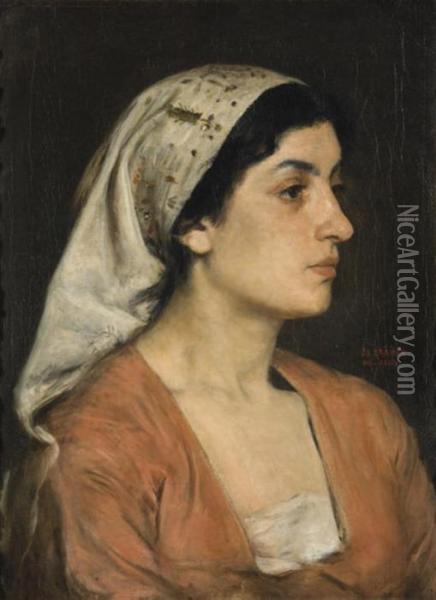 Portrait De Femme Au Foulard Oil Painting - Johann Viktor Kramer