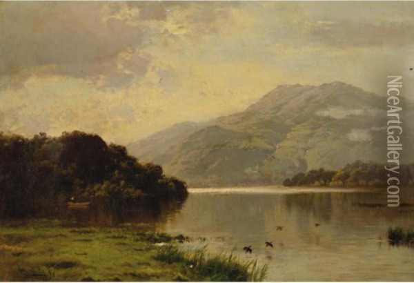 A View Across The Hudson Oil Painting - Arthur Parton