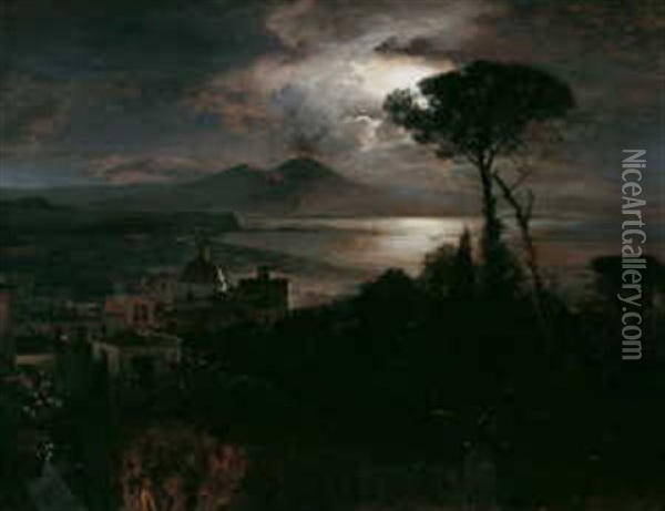 Nachtstimmung Am Golf Von Neapel Oil Painting - Oswald Achenbach