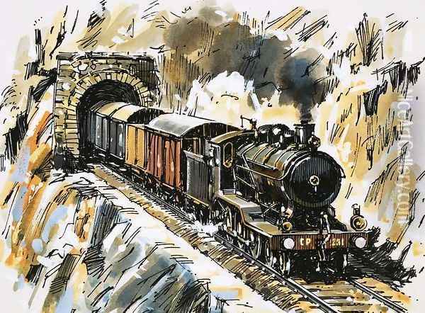 The World of Speed and Power An inside-cylinder 4-6-0 Oil Painting - John S. Smith