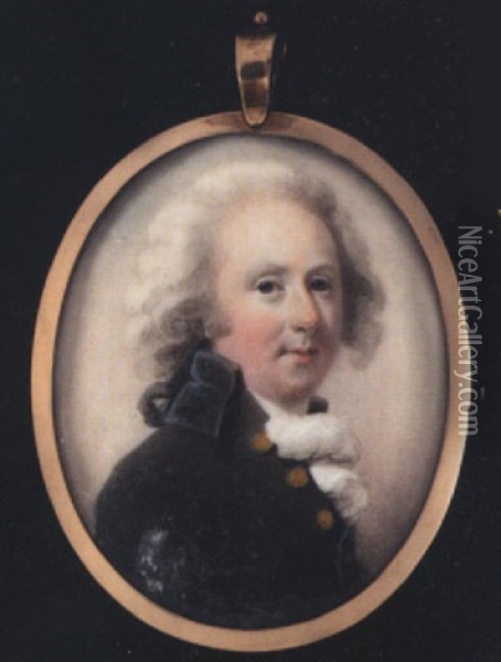 A Gentleman, Wearing Brown Coat With Gold Buttons And Frilled White Cravat, His Hair En Queue Oil Painting - Abraham Daniel