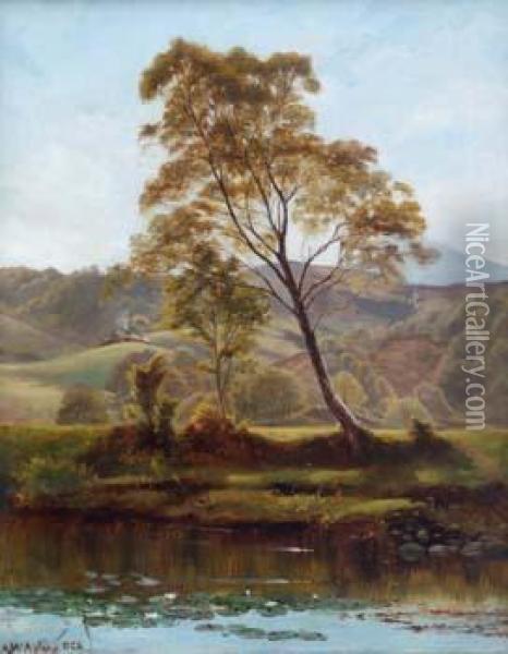 R.cam.a. , Rural River Scene Oil Painting - Albert William Ayling