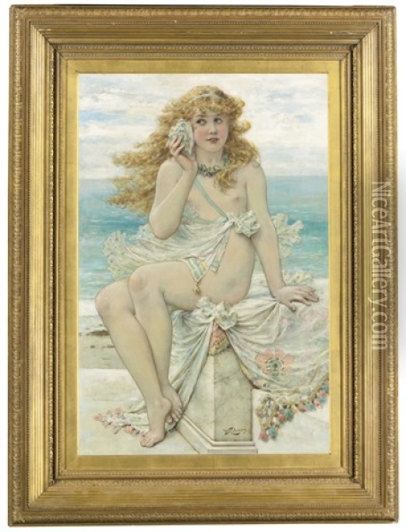 Nymph With A Conch Shell Oil Painting - William Stephen Coleman