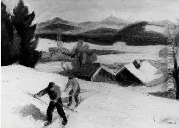 Skieurs Oil Painting - Jules Emile Zingg
