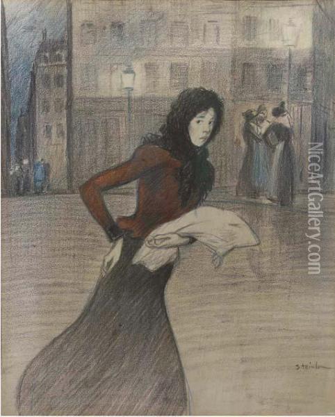 Girl In The Street Oil Painting - Theophile Alexandre Steinlen