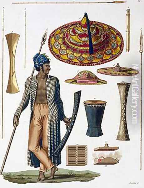 Warrior from Island of Guebe with items of Native Apparel Oil Painting - Landini