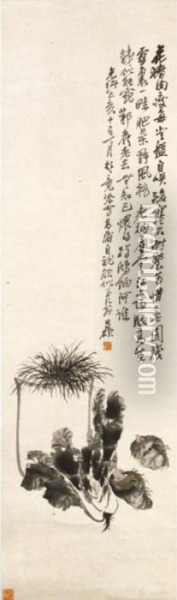Calamus, Cabbage And Taro Oil Painting - Wu Changshuo