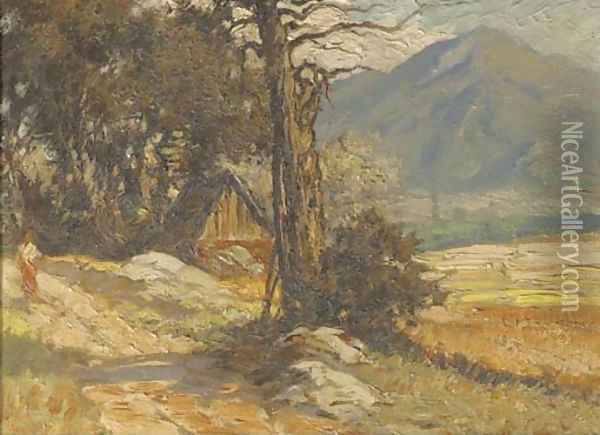 Indonesian landscape at dusk Oil Painting - Ger Adolfs
