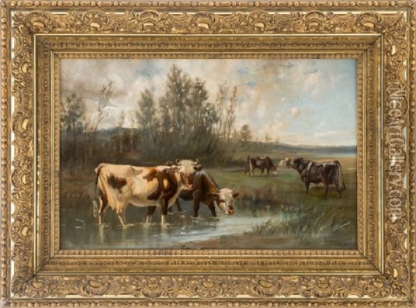 Cattle By The Stream Oil Painting - John Martin