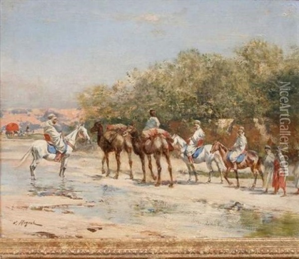Caravane En Marche, El Outaya - Biskra, Algerie Oil Painting - Victor Pierre Huguet