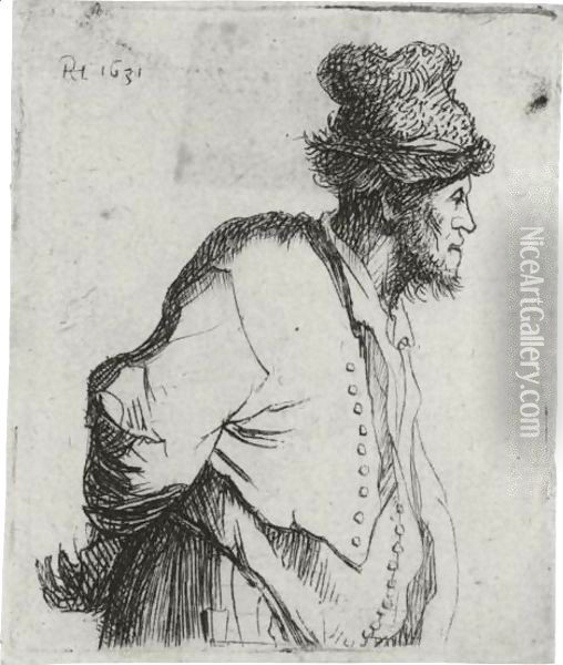 Peasant With His Hands Behind His Back Oil Painting - Rembrandt Van Rijn