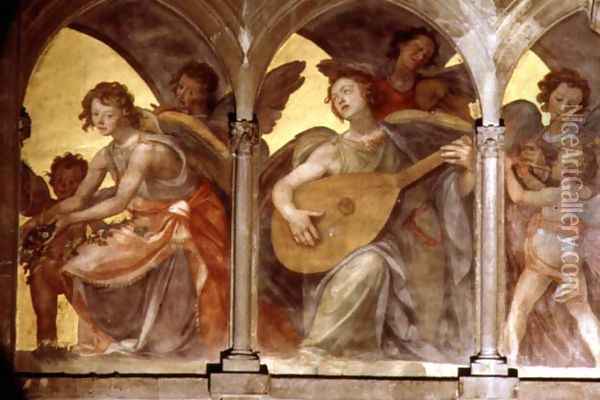 Musical angels within a trompe loeil cloister, from the interior west facade 2 Oil Painting - Santi Di Tito