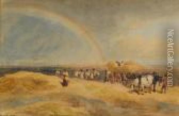 Haymakers Beneath A Rainbow Oil Painting - David I Cox