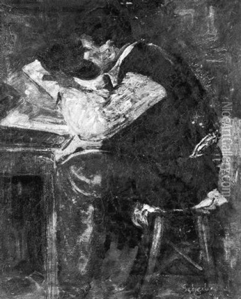 Portrait Of A Man At His Desk Oil Painting - Hugo Scheiber