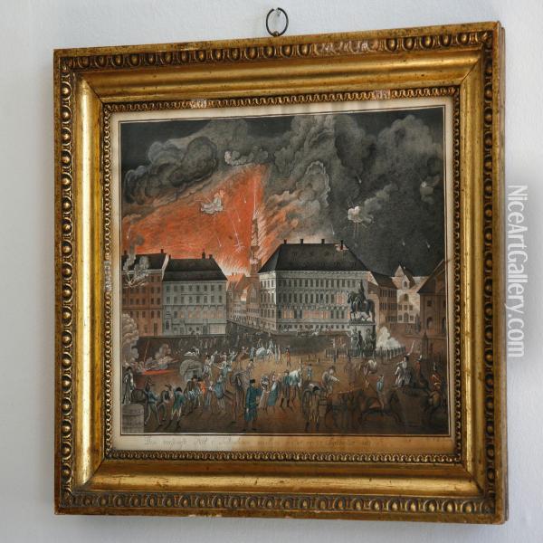 The Bombardment Of Copenhagen Oil Painting - E. Bruhn