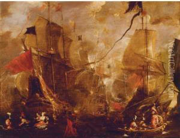 Cleopatra Fleeing The Battle Of Actium Oil Painting - Anielo Falcone
