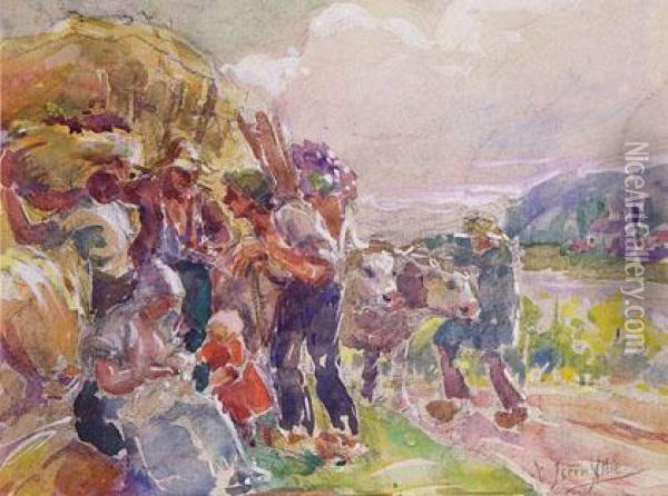 Campesinos Oil Painting - Pedro Isern Allie