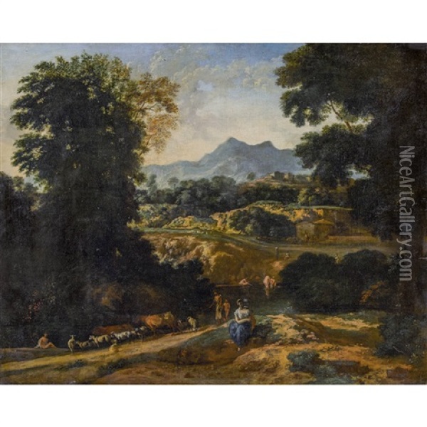 Pastorale Landschaft Mit Badenden Oil Painting - Jean-Francois Millet