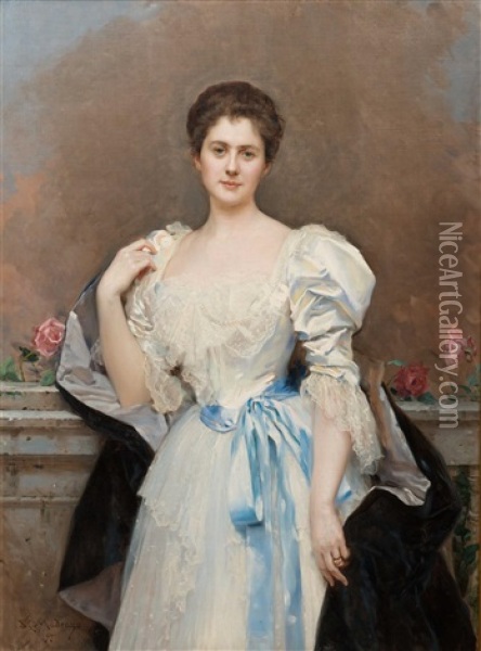 Portrait Of Mrs. Oliver Gould Jennings, 1897 Oil Painting - Raimundo de Madrazo y Garreta