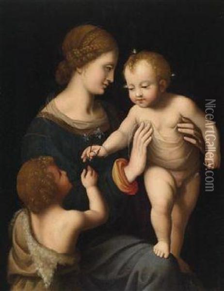 The Virgin With Child And St. John As A Boy Oil Painting - Leonardo Da Vinci