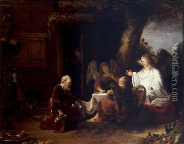 Abraham And The Three Angels Oil Painting - Ferdinand Bol