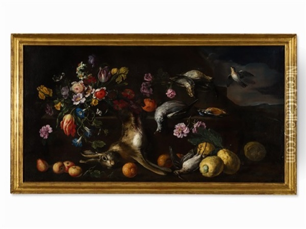 Hunting Still Life With Flowers Oil Painting - Giovanni Stanchi