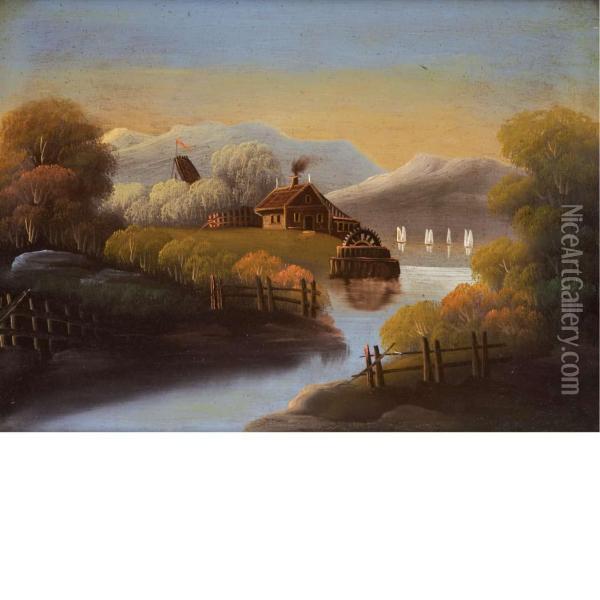 Mill By The River Oil Painting - Thomas Chambers