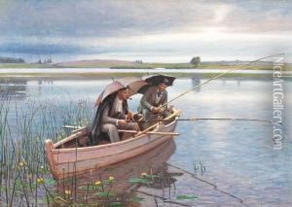 Two Students On A Fishing Trip Oil Painting - Niels Frederik Schiottz-Jensen