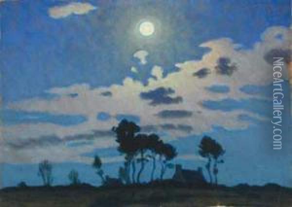 Chaumiere Bretonne Au Clair De Lune Oil Painting - Charles Victor Guilloux