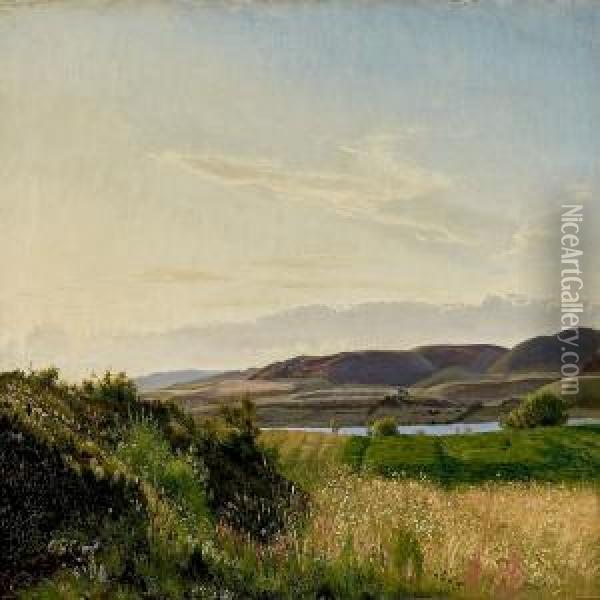 A Danish Landscape Withview To Lake And Hillside, Summer Oil Painting - Vilhelm Peter C. Kyhn