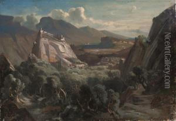 Arco Above Lake Garda Oil Painting - Johann Wilhelm Schirmer
