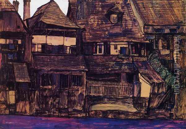 Houses On The Moldau Krumau Oil Painting - Egon Schiele