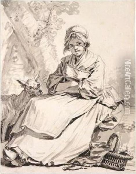 Peasant Girl With A Goat Oil Painting - Jean Baptiste Greuze
