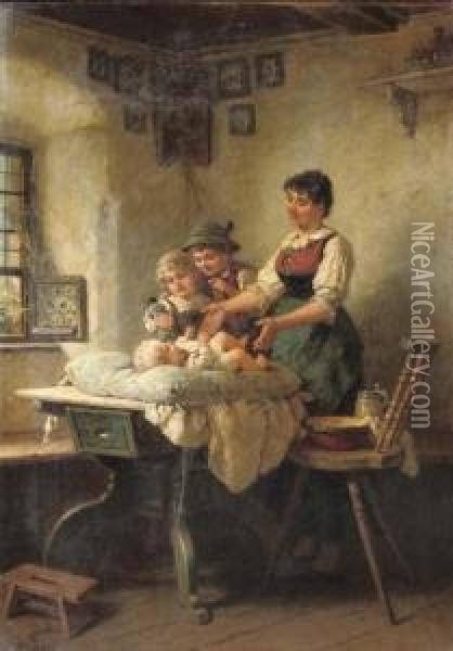 Admiring The Newborn Oil Painting - Wilhelm Roegge