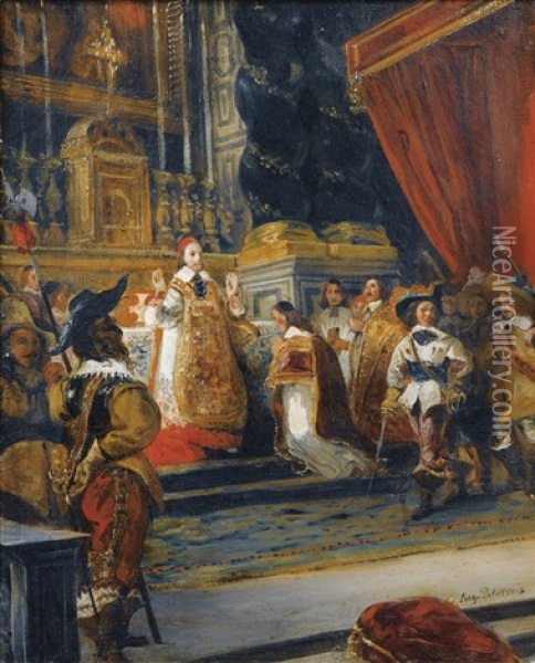 Le Cardinal De Richelieu Disant La Messe Dans La Chapelle Du Palais Royal Oil Painting - Eugene Delacroix