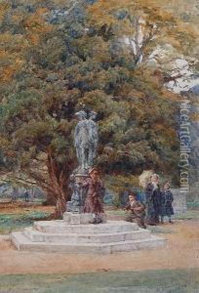 A Drinking Fountain At Hampton Court Oil Painting - Walter Duncan