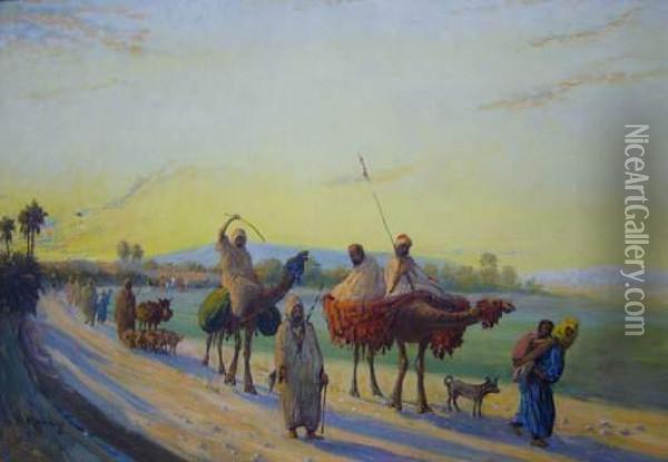 Le Convoi Berbere. Oil Painting - Vincent Manago